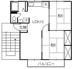 浜野メルヴェーユB 2LDKの間取図画像