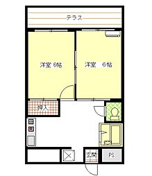 JR宇野線 大元駅 徒歩15分の賃貸マンション 2階2DKの間取り