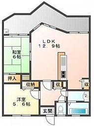 JR宇野線 大元駅 徒歩16分の賃貸マンション 4階2LDKの間取り
