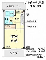 プリモキャステロ津島 1Kの間取図画像