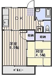 コーポハピネスA 2DKの間取図画像