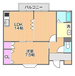 メゾン桜2号棟 1LDKの間取図画像