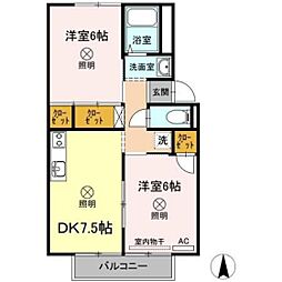 フローレスかおりB 2DKの間取図画像