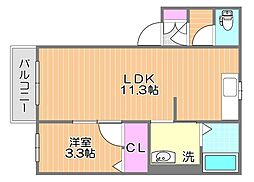 ラ・パルテール国富壱番館 1LDKの間取図画像