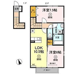 レザンカルチェ 2LDKの間取図画像