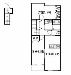 プティーシュシュ 2LDKの間取図画像
