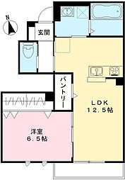 ソレイユ・ル・バン清水A 1LDKの間取図画像