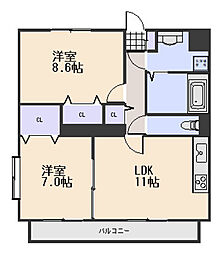 メゾンプレザント 2LDKの間取図画像