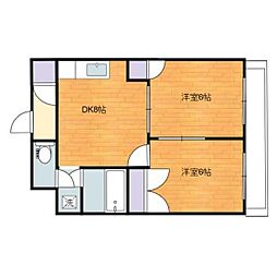 笹山マンション 2DKの間取図画像