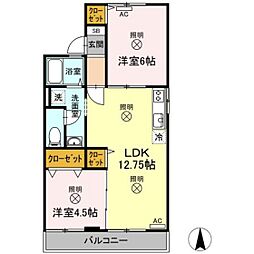 サンハイツいたのC 2LDKの間取図画像