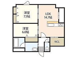 JR山陽本線 岡山駅 徒歩15分の賃貸マンション 6階2LDKの間取り
