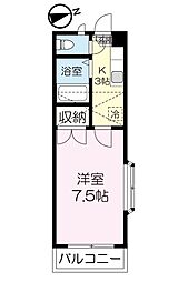 タプロコート貝ヶ森 2階1Kの間取り