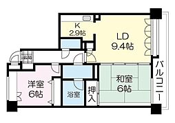 上杉五丁目シティハウス 2LDKの間取図画像