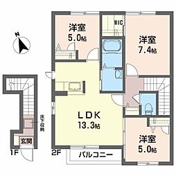 グリスィーヌＡ 2階3LDKの間取り