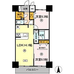 ロージェ泉中央 2LDKの間取図画像