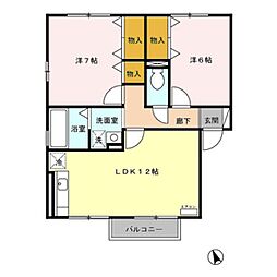 プレミールB 2LDKの間取図画像