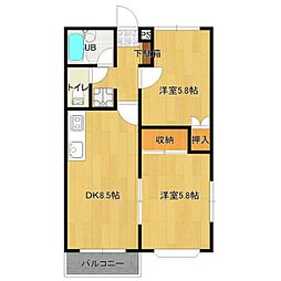 セービング・グランデMURAKOB棟 2DKの間取図画像