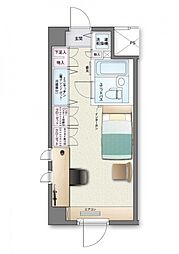 アルファコンフォート大手前 5階ワンルームの間取り