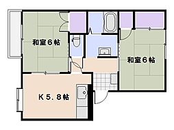 メゾン海老園B棟 2階2Kの間取り