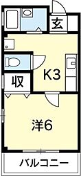 コウシンハイツ 1Kの間取図画像