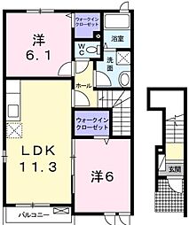 アリーヴィオA 2LDKの間取図画像