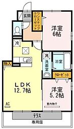 ホワイトバードB 2LDKの間取図画像