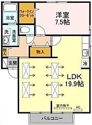 コーポのぞみB 1LDKの間取図画像