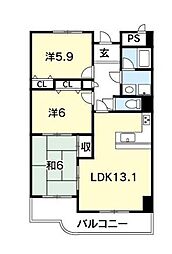 メロディーハイム徳島 3LDKの間取図画像