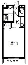 エスポワール2 1Kの間取図画像