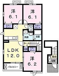 クラール安宅A 3LDKの間取図画像