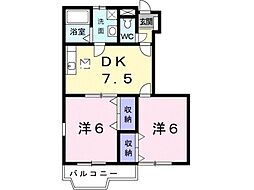 アンジェリオB 2DKの間取図画像