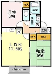 アビタシオン那賀川B 2LDKの間取図画像