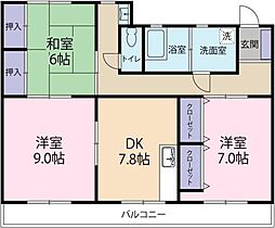 葵ハイツ冨永 3DKの間取図画像
