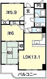 メロディーハイム徳島 3LDKの間取図画像