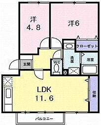 グランディール矢三B 2LDKの間取図画像