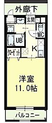 エスポワール2 1Kの間取図画像