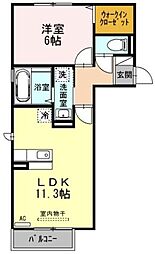 シャインクレールB 1LDKの間取図画像