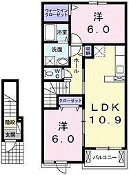 ラ・ラフレシール2 2LDKの間取図画像