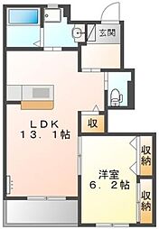 ツインズ1番館 1LDKの間取図画像
