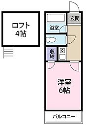 ロフトハウス中津山 1Kの間取図画像