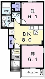コンフォール矢三B 2DKの間取図画像