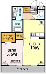 浜の前マンション13号棟 1LDKの間取図画像