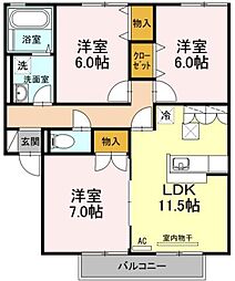 プレミール A棟 1階3LDKの間取り