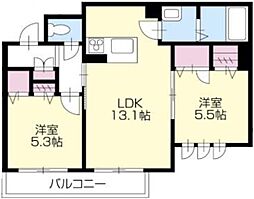 BEREO Comfort Kitashimada A 2階2LDKの間取り