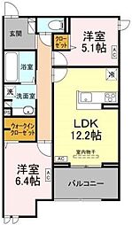 ドゥ・アムール 3階2LDKの間取り