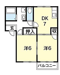 ヴィラ・コート沖洲 2DKの間取図画像