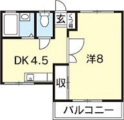 若宮ビル 2階1DKの間取り