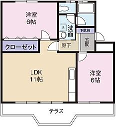 ロイヤルハイツ森 2LDKの間取図画像