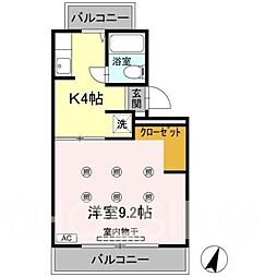 ハイツ伊世 2階1Kの間取り