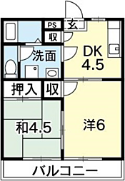 松風コーポ 2DKの間取図画像